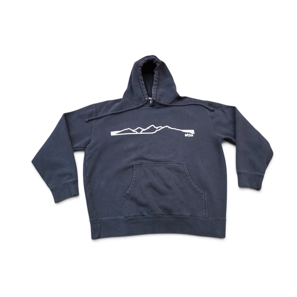 Stio Hoodie Mens Large Navy Blue Good Graphic Mountain Pullover Jackson Hole